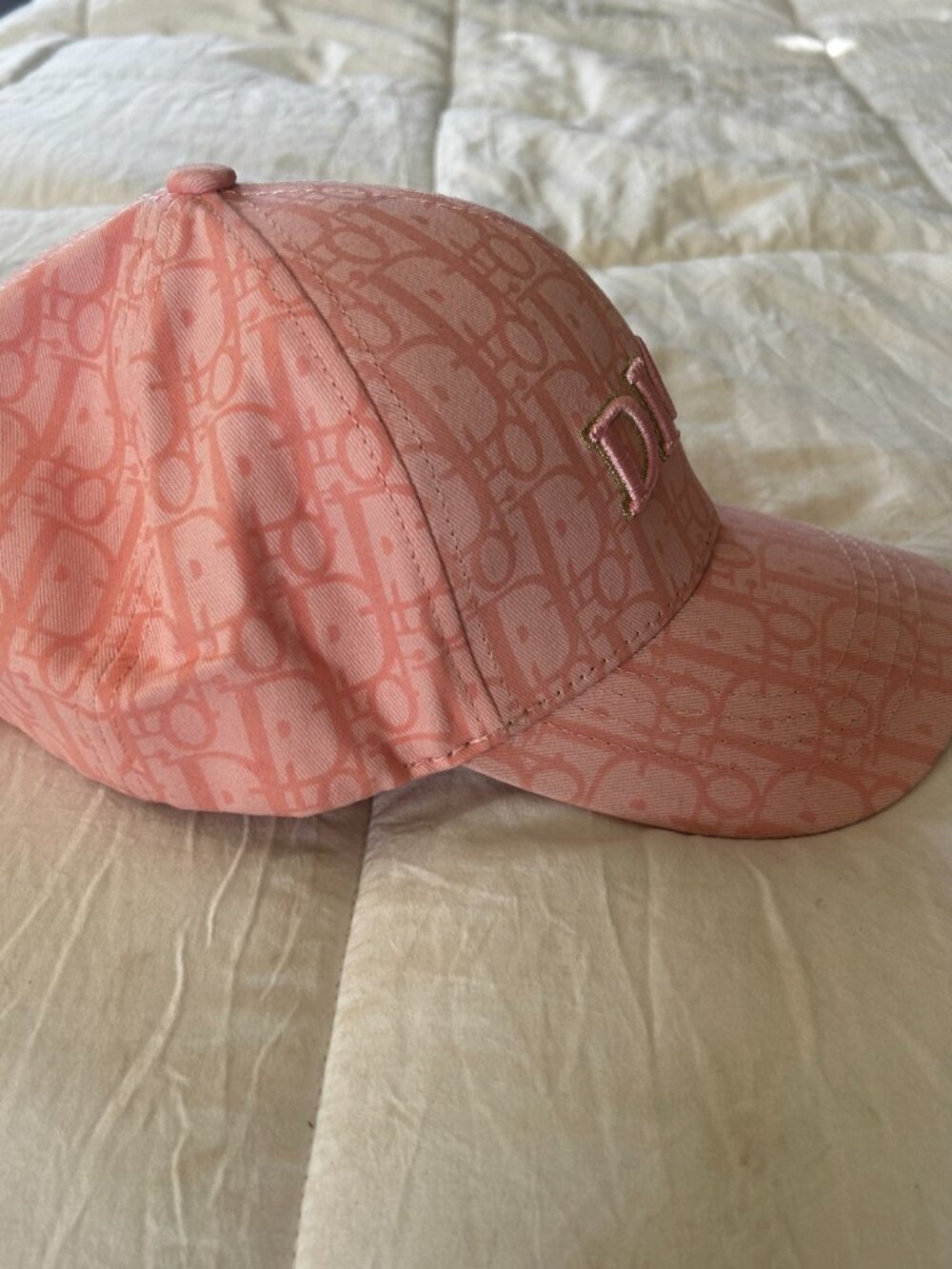 Dior Oblique Monogram Logo Women's Baseball Cap Hat Pink w/ Gold Logo Adjustable - Picture 9 of 9